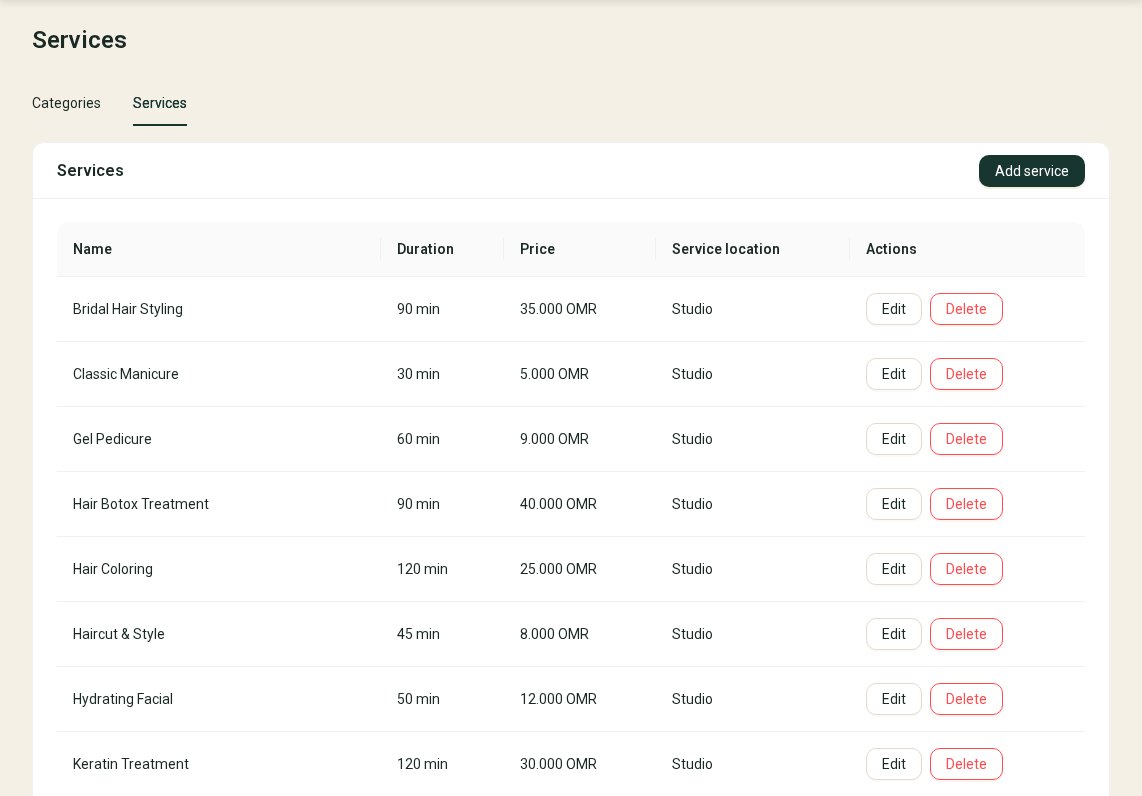 Services with deposits